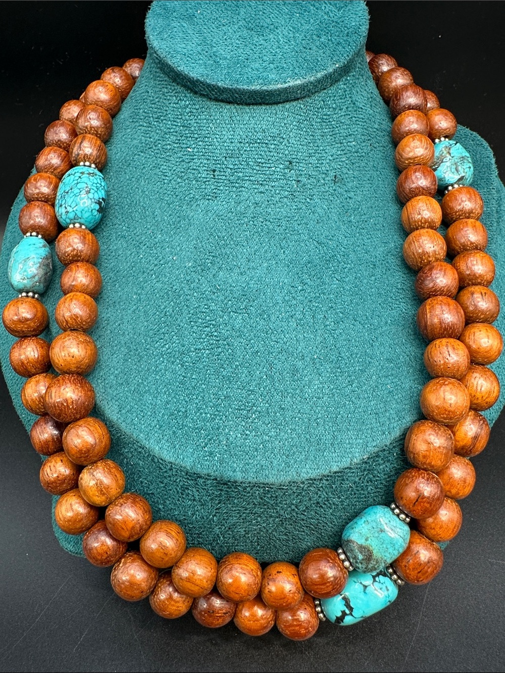 Silpada Turquoise & Wood Bead Necklace Sterling Silver Toggle Boho Southwestern
